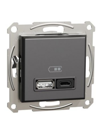 Schneider Asfora - İkili USB Hızlı Şarj Prizi Type A+C 3A, 45W - Antrasit