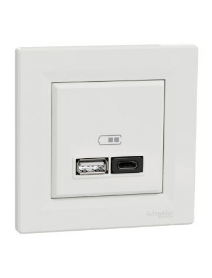 Schneider Asfora - İkili USB Hızlı Şarj Prizi Type A+C 3A, 45W - Beyaz