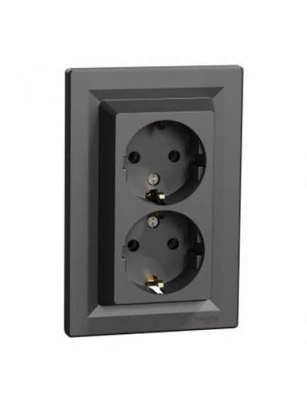 Schneider Asfora – İkili Topraklı Priz, 16A, Çerçeveli – Antrasit