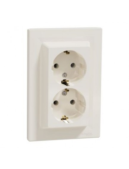 Schneider Asfora – İkili Topraklı Priz, 16A, Çerçeveli – Krem