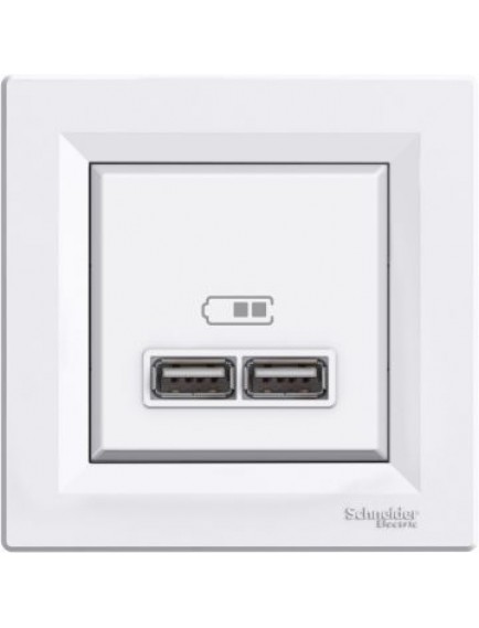 Schneider Asfora – İkili USB Priz Type A, 2,1A, Çerçeveli – Beyaz