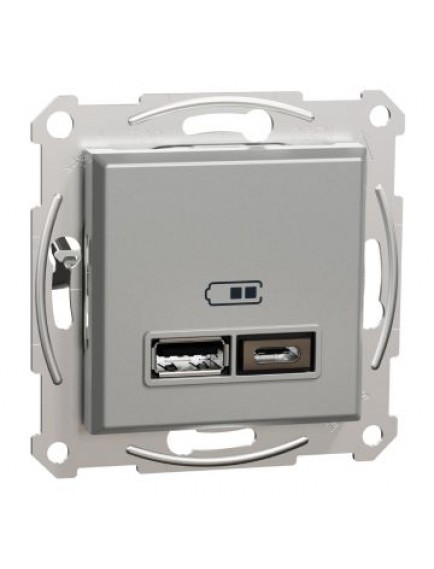 Schneider Asfora – İkili USB Priz Type A+C, 2,4A – Alüminyum