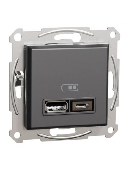 Schneider Asfora – İkili USB Priz Type A+C, 2,4A – Antrasit