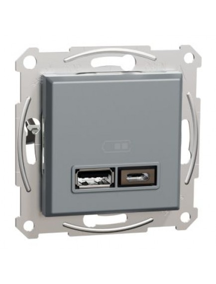 Schneider Asfora – İkili USB Priz Type A+C, 2,4A – Çelik