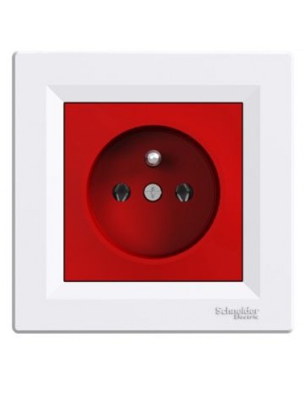 Schneider Asfora – Kırmızı Gövdeli UPS Priz, 16A, Çerçeveli – Beyaz