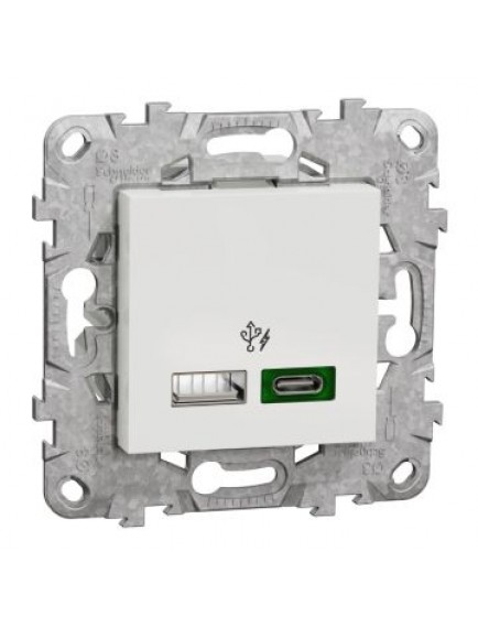 Schneider Yeni Unica, 2xUSB Hızlı Şarj Prizi 45W Type A+C, Montaj Plakalı, Beyaz