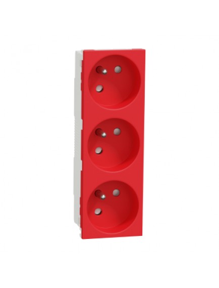 Schneider Yeni Unica, 3 Çocuk Korumalı Topraklı priz 45º UPS Kırmızı