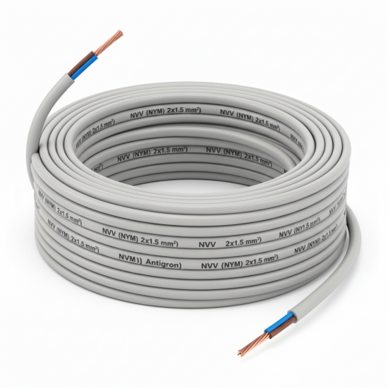 Öznur 2x1.5 mm² NVV (NYM)  PVC İzoleli, Çok Damarlı, Bir veya Çok Telli Bakır İletkenli Tesisat Kabloları (Antigron)