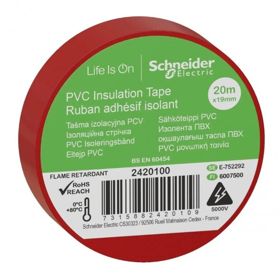 Schneider Thorsman Kırmızı PVC Elektrik İzolasyon Bandı 19mm x 20mt Yüksek Dayanıklı