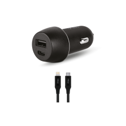 ttec SmartCharger Duo PD 32W Araç Hızlı Şarj Aleti USB-C+USB-A   + USB-C Lightning Kablo Siyah