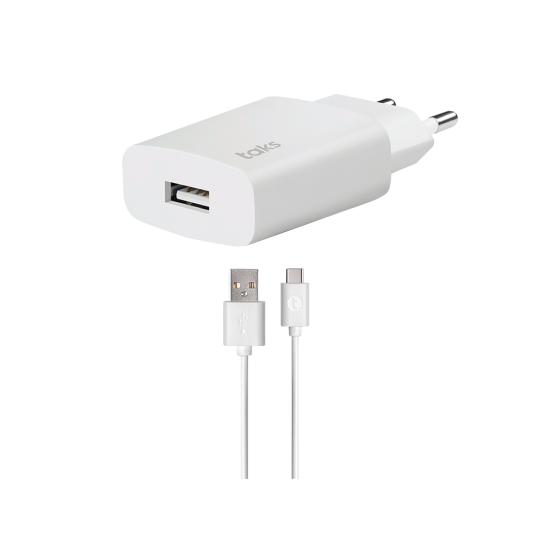 taks TS01 1.5A Seyahat şarj aleti  + USB-C kablolu Beyaz