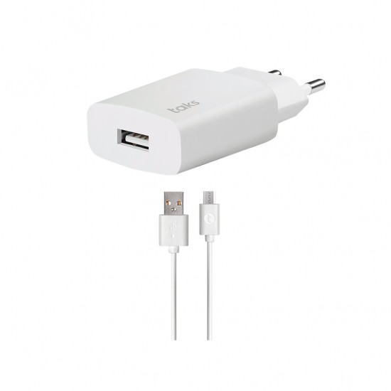 taks TS01 1.5A Seyahat şarj aleti  + MicroUSB kablolu