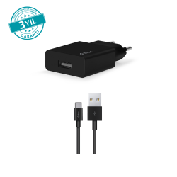 ttec SmartCharger 2.1A Seyahat Şarj Aleti + USB-A - USB-C Kablo Siyah