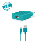 ttec SmartCharger 2.1A Seyahat Şarj Aleti  + Lightning Kablo Turkuaz