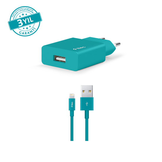 ttec SmartCharger 2.1A Seyahat Şarj Aleti  + Lightning Kablo Turkuaz