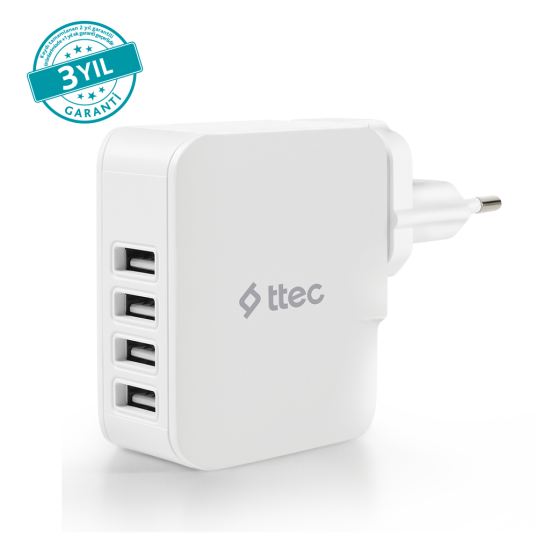 ttec Quattro 4 USB li Seyahat Şarj Aleti Beyaz