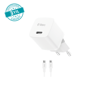 ttec SmartCharger GAN 20W PD Seyahat Hızlı Şarj Aleti + USB-C - USB-C 3A Kablo Beyaz