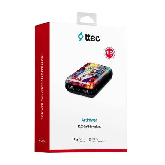 ttec ArtPower Atatürk Renkli Portre 10.000 mAh Taşınabilir Şarj Aleti / Powerbank Siyah
