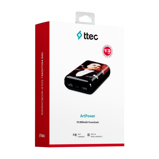 ttec ArtPower Atatürk Portre 10.000 mAh Taşınabilir Şarj Aleti / Powerbank. Siyah