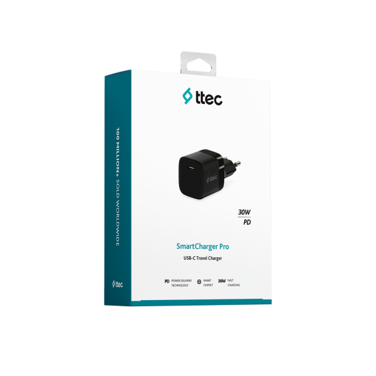 ttec SmartCharger GAN 30W PD USB-C Seyahat Hızlı Şarj Aleti Siyah