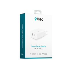 ttec SmartCharger Duo PD 40W Seyahat Hızlı Şarj Aleti USB-C + USB-C Beyaz