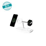 ttec AirCharger Trio Pro Qi2/MagSafe Özellikli 15W iPhone/Android Özellikli 3’ü 1 Arada iPhone + Apple Watch + AirPods Kablosuz Hızlı Şarj Standı - 2KS37B