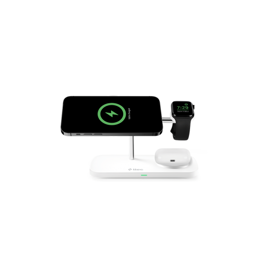 ttec AirCharger Trio Pro Qi2/MagSafe Özellikli 15W iPhone/Android Özellikli 3’ü 1 Arada iPhone + Apple Watch + AirPods Kablosuz Hızlı Şarj Standı - 2KS37B