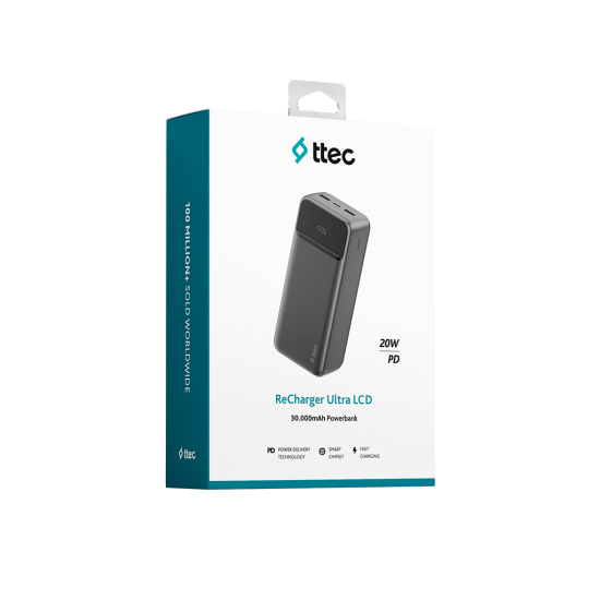 ttec ReCharger Ultra LCD 30.000mAh PD 20W Taşınabilir Hızlı Şarj Aleti/Powerbank-2BB270S