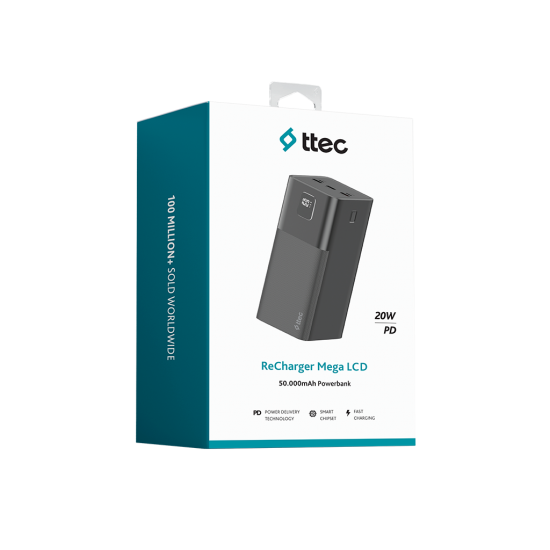 ttec ReCharger Mega LCD 50.000mAh PD 20W Taşınabilir Hızlı Şarj Aleti/Powerbank-2BB271S