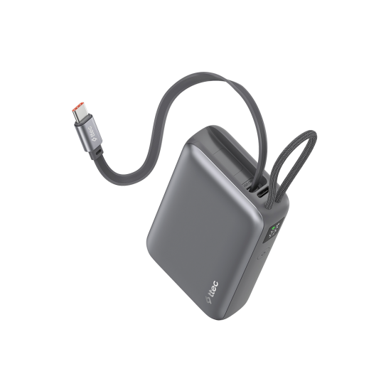 ttec ReCharger Pro LCD 10.000mAh PD 20W USB-C Makaralı Kablolu Taşınabilir Hızlı Şarj Aleti / Powerbank – 2BB275
