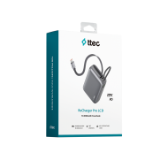 ttec ReCharger Pro LCD 10.000mAh PD 20W USB-C Makaralı Kablolu Taşınabilir Hızlı Şarj Aleti / Powerbank – 2BB275