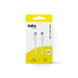 taks USB-C - USB-C 120cm 60W PD/QC Hızlı Şarj/Data Kablosu Beyaz