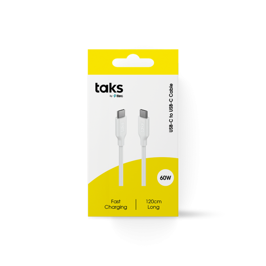 taks USB-C - USB-C 120cm 60W PD/QC Hızlı Şarj/Data Kablosu Beyaz