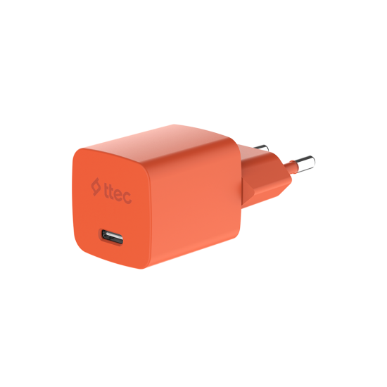ttec SmartCharger GAN 20W PD Seyahat Hızlı Şarj Aleti + USB-C - Lightning 120cm Kablo Neon Neon Turuncu