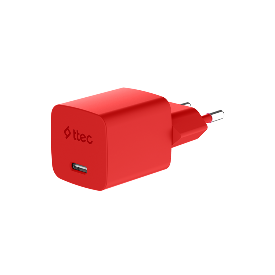 ttec SmartCharger GAN 45W AVS PD Seyahat Hızlı Şarj Aleti + USB-C - USB-C 3A Kablo Neon Neon Kırmızı