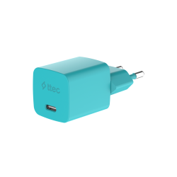 ttec SmartCharger GAN 20W PD Seyahat Hızlı Şarj Aleti + USB-C - USB-C 3A Kablo Neon Neon Mavi
