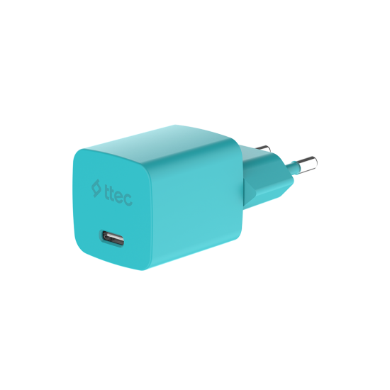 ttec SmartCharger GAN 20W PD Seyahat Hızlı Şarj Aleti + USB-C - USB-C 3A Kablo Neon Neon Mavi