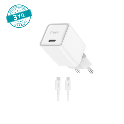 ttec SmartCharger 20W PD GAN Seyahat Hızlı Şarj Aleti + USB-C - USB-C 3A Kablo