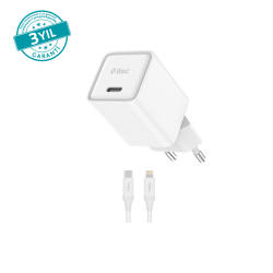 ttec SmartCharger 20W PD GAN Seyahat Hızlı Şarj Aleti + USB-C - Lightning 150cm Kablo