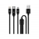ttec AlumiCable Trio Şarj Kablosu 1mt. USB-A - USB-C / Lightning / Micro USB Siyah