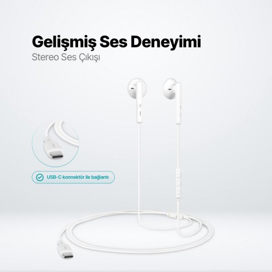 ttec Rio 2 USB-C Stereo Mikrofonlu Kulakiçi Kulaklık Beyaz