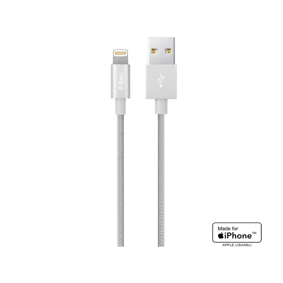 ttec AlumiCable MFi USB-A - Lightning Şarj Kablosu Gümüş