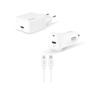 ttec Quantum PD Apple MFi Lisanslı 20W Seyahat ve Araç Şarj Aleti + Type-C/Lightning Kablo Beyaz