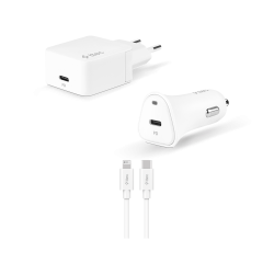 ttec Quantum PD Apple MFi Lisanslı 20W Seyahat ve Araç Şarj Aleti + Type-C/Lightning Kablo Beyaz