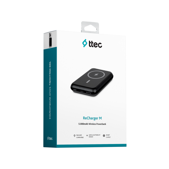 ttec ReCharger M 5.000mAh MagSafe Uyumlu Kablosuz Taşınabilir Şarj Aleti / Powerbank Siyah