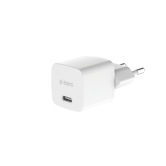 ttec SmartCharger GAN 20W PD Seyahat Hızlı Şarj Aleti + USB-C - Lightning 150cm Kablo. Beyaz