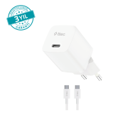 ttec SmartCharger GAN 30W PD Seyahat Hızlı Şarj Aleti + USB-C - USB-C 3A Kablo 2SCG30CB Beyaz