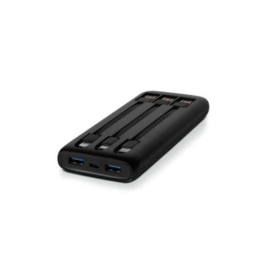 ttec PowerSlim Trio LCD 10.000mAh PD 22,5W Dahili Kablolu Taşınabilir Şarj Aleti / Powerbank Siyah