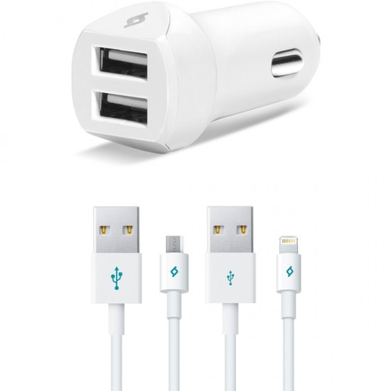 ttec SpeedCharger Duo 3.1A Araç Şarj Aleti Çift USB  (çift kablo) Beyaz
