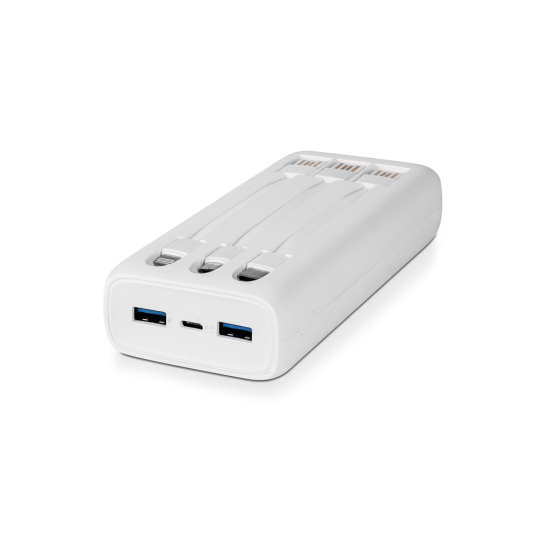 ttec PowerSlim Trio LCD 20.000mAh PD 22,5W Dahili Kablolu Taşınabilir Şarj Aleti / Powerbank Beyaz